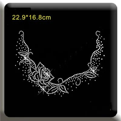 

2pc/lot Neckline iron on crystal transfers desig motif iron on applique patches hot fix rhinestones motif sticker for shirt bag