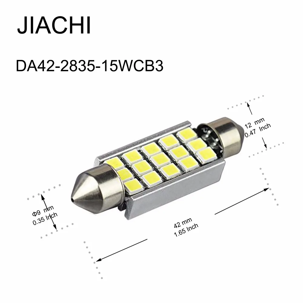 

JIACHI 100 шт. Заводская поставка Festoon Светодиодная лампа C5W 41 мм Canbus без ошибок 2835 Чип 15SMD Автомобильная интерьерная панель для чтения цвет белый 12 В