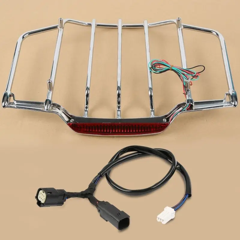 Motorcycle Chrome Tour Pack Top Luggage Rack with LED Light For Harley Touring Road King Electra Glide 2014-2020