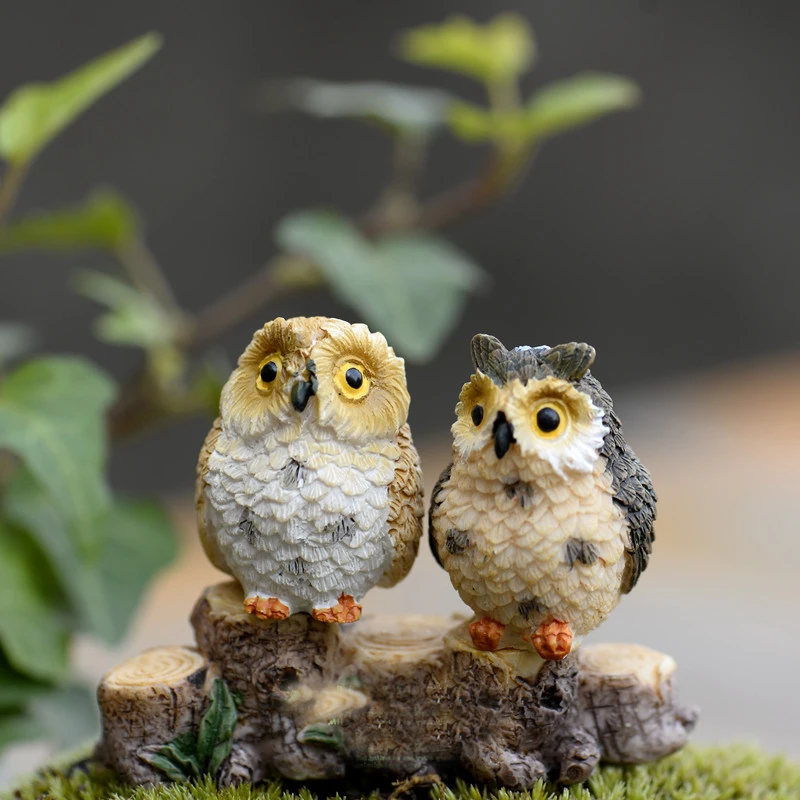 1 Pcs Random Owls Animal Figurines Resin Miniatures Figurine Craft Fairy Garden Ornament Micro Landscaping Fairy Garden Supplies