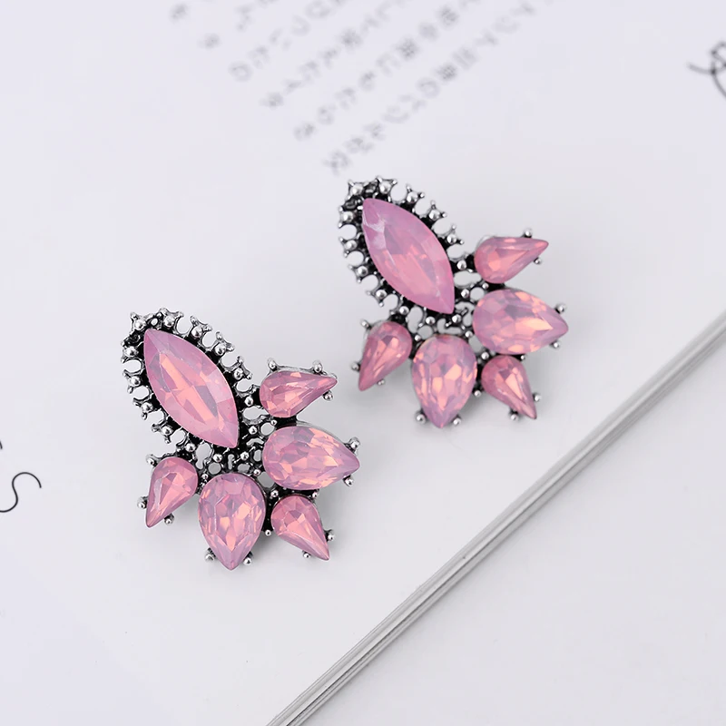 Colorful Acrylic Crystal Stone Waterdrop Stud Earrings Fashion Rhinestone Piercing Earrings Women Party Jewelry 2019 New