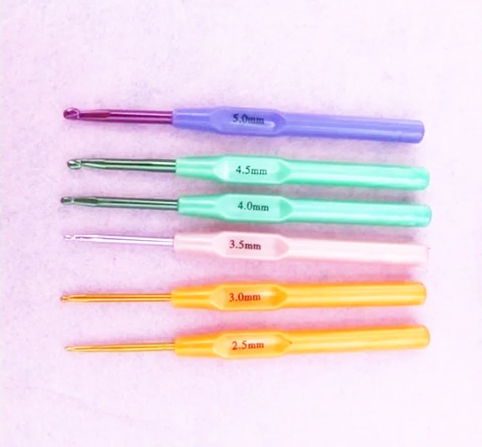 6pcs set Mixed size Color Aluminum Crochet Hook Needles for DIY knitting tool