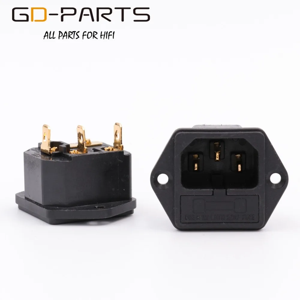 

GD-PARTS IEC320 C14 Male AC Power Plug Socket With Fuse Holder Gold Plated Brass Power Cord Inlet Hifi Audio DIY AC250V 10A 1PC