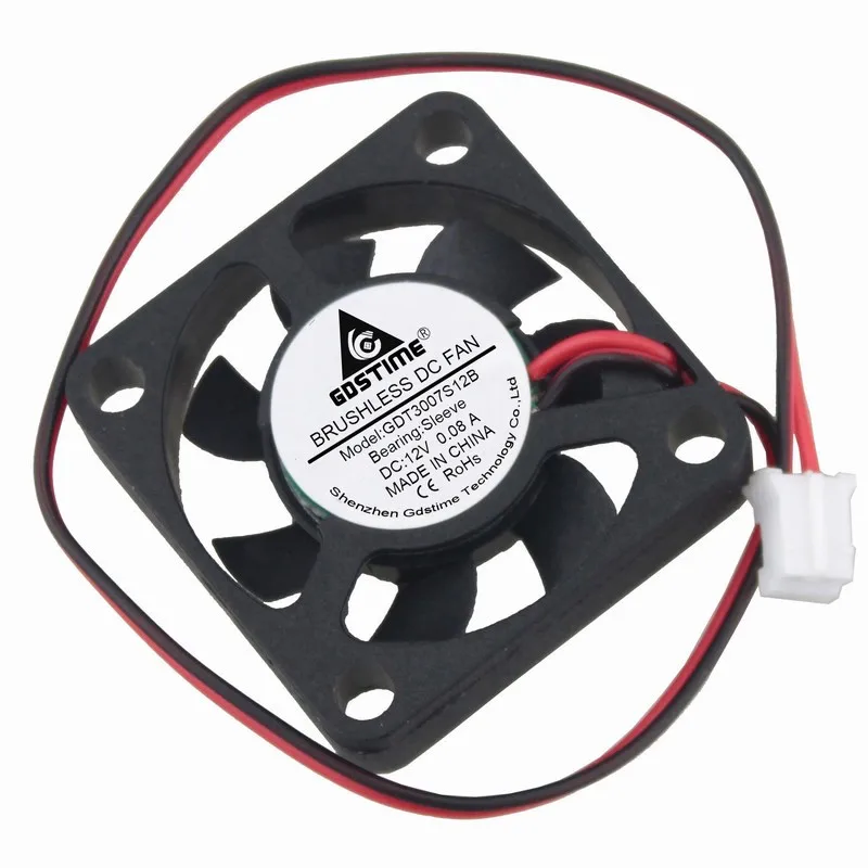 2 Pieces Gdstime 2pin DC 12v 30x30x7mm 3007 Small Brushless Cooling Fan 30mm x 7mm 30mmx30mmx7mm 2.0