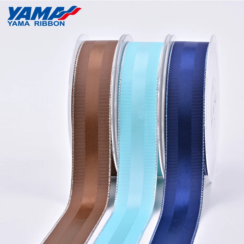 YAMA-Satin Ribbon with Silver Edge, Hair Bow, Party Supplies, Wedding, Craft Supplies, 9, 16, 25, 38mm, 3/8, 5/8, 1, 1-1/2 inch