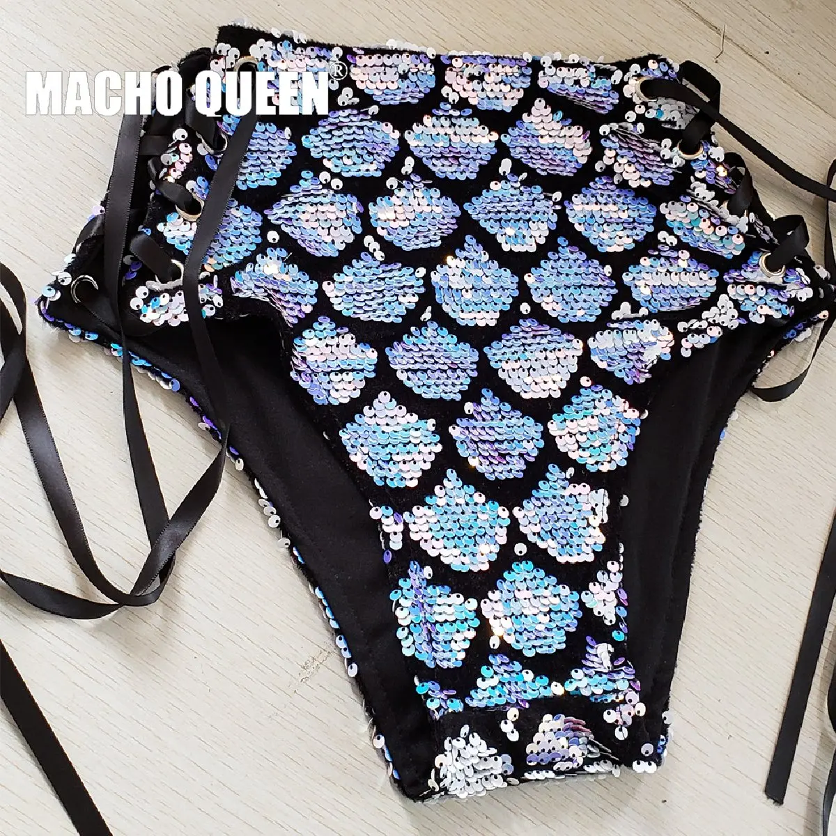 Summer Holographic Festival Rave Bottoms Wear Clothes Outfits Women Mermaid Party Costumes Sequin Lace Up High Waist Shorts