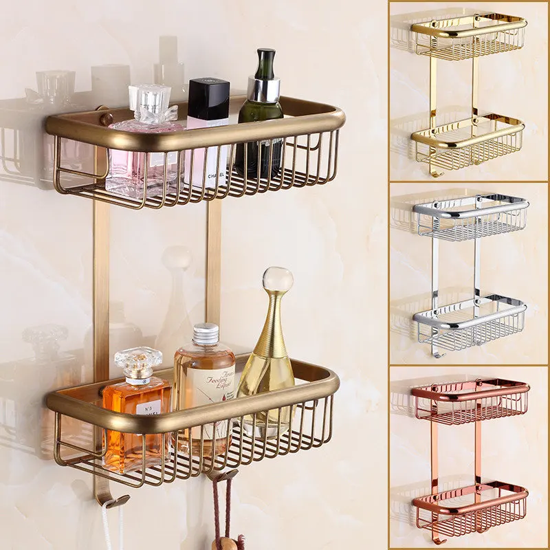 Bathroom Corner Shelf Soap Holder Dual Tier Brass Gold/Chrome bathroom shelves bathroom shampoo holder basket bathroom holder