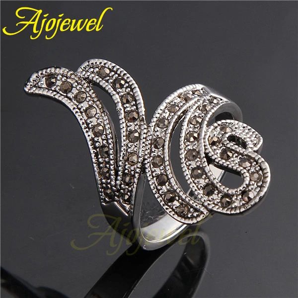 Ajojewel Brand Vintage CZ Wing Design Antique Black Ring Women Fashion Accessories