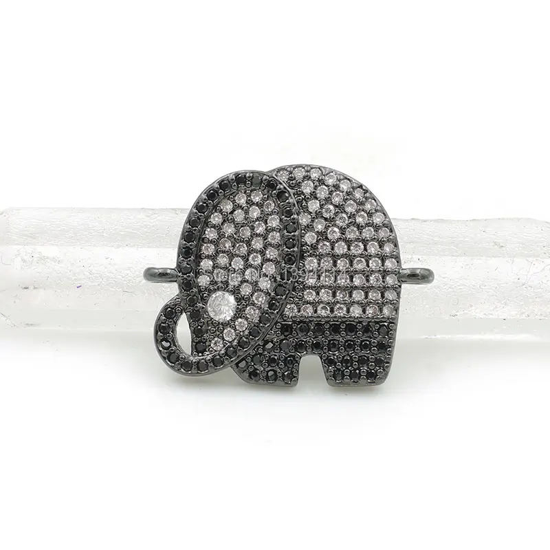 Connecteur en forme d'éléphant CZ pour femmes, accessoire de bracelets à faire soi-même, micro pavé clair et noir, 22x17x3mm