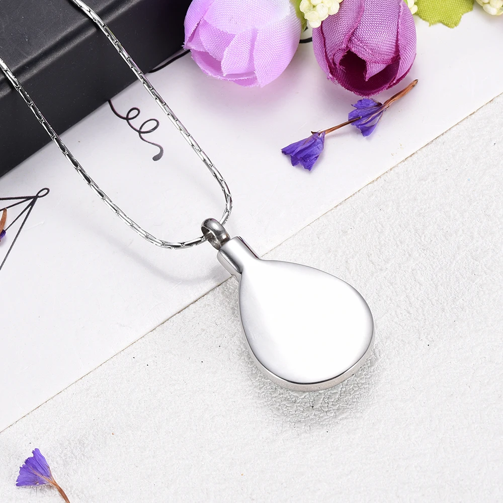 Urn Necklace Cremation Jewelry Rhinestone Inlay Crying Tear Shape Pretty Present For Woman Girl Stainless Steel Dog Ashes Holder