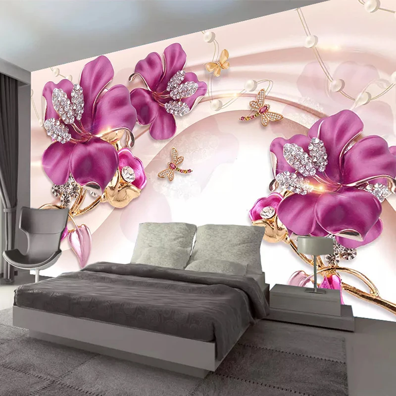 Custom Mural Wall Paper 3D Stereoscopic Flower Jewelry Living Room TV Background Wall Decorative Wall Painting Photo Wallpaper