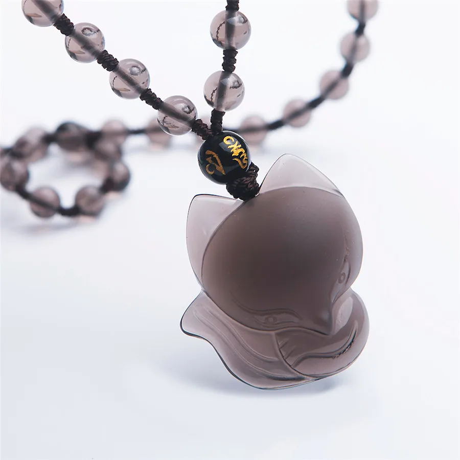 Natural Ice Obsidian Pendant Necklace Fox Carved For Woman Men Gift Crystal Stone 34x26x13mm Beads Rope Chains Jewelry AAAAA