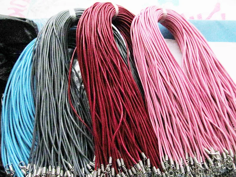 50pcs 2mm 16-18inches Adjustable Multicolor Genuine Leather Necklace Cord Rope String, Extender Chain12x7mm Lobster Clasp