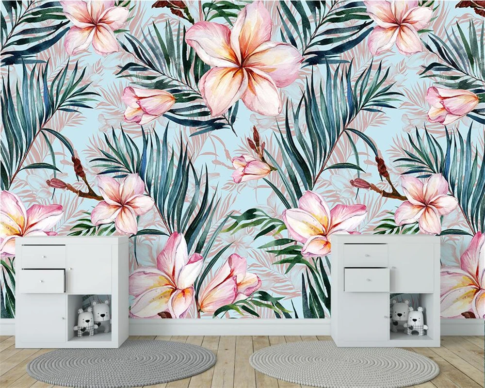 

Beibehang Custom wallpaper Nordic hand-painted flowers, leaves TV background wall home decoration background murals 3d wallpaper