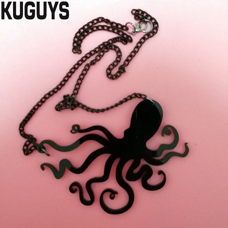 KUGUYS Octopus Tentacles Necklace Pendant for Women and Men Rock Jewelry Acrylic Hyperbole Animal Fashion Black Link Chain