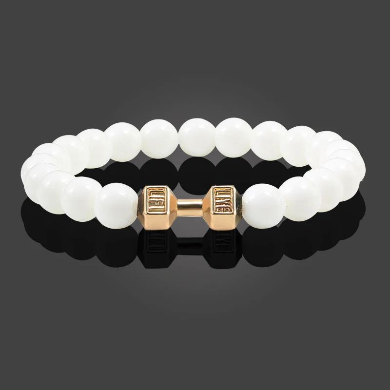 3 Style Pure White Pocelain Natural Stone Bracelets For Women Charms Beaded Men Handmade Elastic Rope Bangles Dumbbell Bracelet