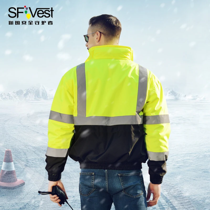 High Visibility Winter Waterproof Safety Bomber Jacket  Reflective Safety Parka Workwear