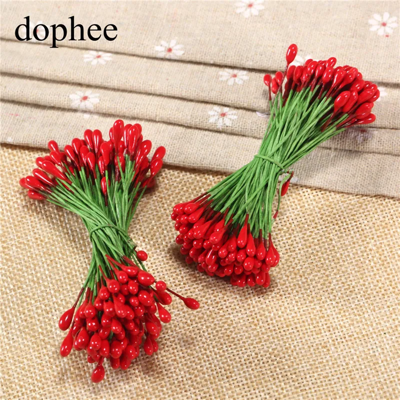 dophee 100pcs red Flower Stamens DIY pearl flower stamen pistil 4mm floral stamen wedding box decoration