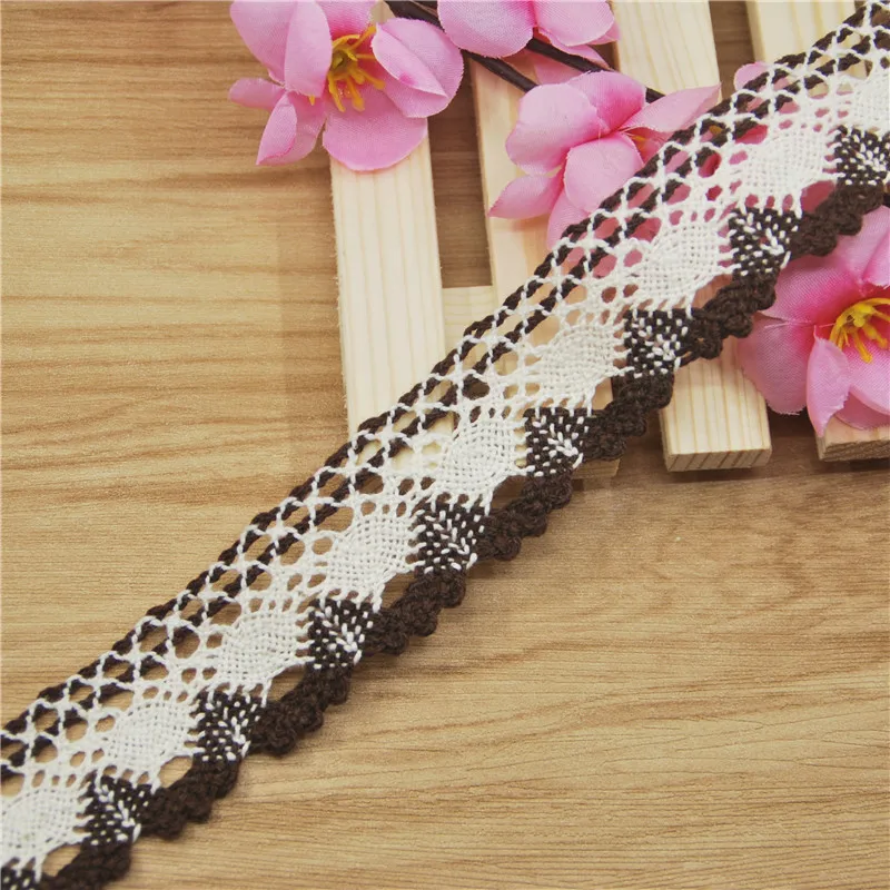 FASMILEY Wholesale Pretty 30mm Cotton Lace Trim Ivory Brown Mix Pattern Lace Ribbon DIY Lace Fabric Trimmings 10yards LC211