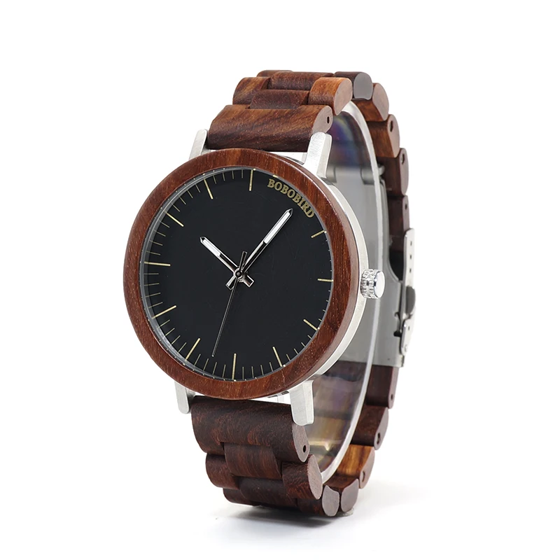 BOBO BIRD WM16 Brand Design Rose Wooden Watch for Men Cool Metal Case Wood Strap Quartz Watches Luxury Unisex Customized Gift