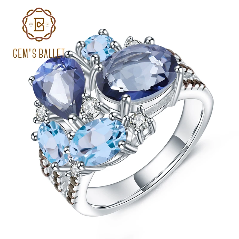 

GEM'S BALLET Natural Mystic Quartz Topaz Rings Fine Jewelry 925 Sterling Silver Gemstone Candy Ring for Women Bijoux