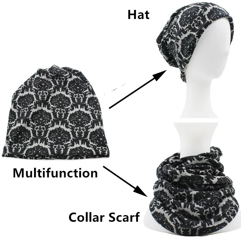 LOVINGSHA Brand Autumn Winter Vintage Design Multifunction Women Hats For Ladies Thin Skullies Beanies Girl Fashion Scarf HT062