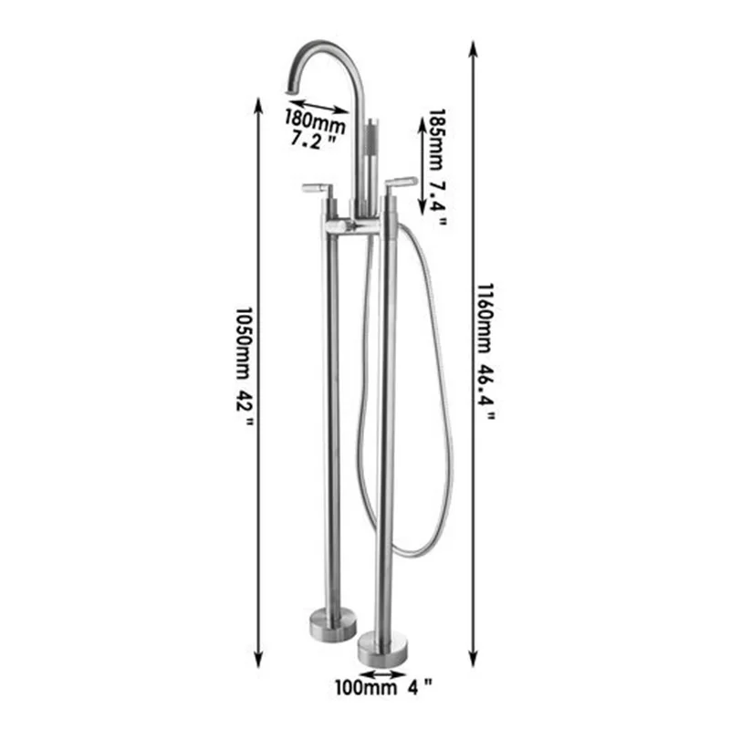 KEMAIDI Bathtub Torneira Double Handles Floor Mounted Shower Systerm Nickel Brushed Bathroom Vessel Sink Brass Shower Set Faucet