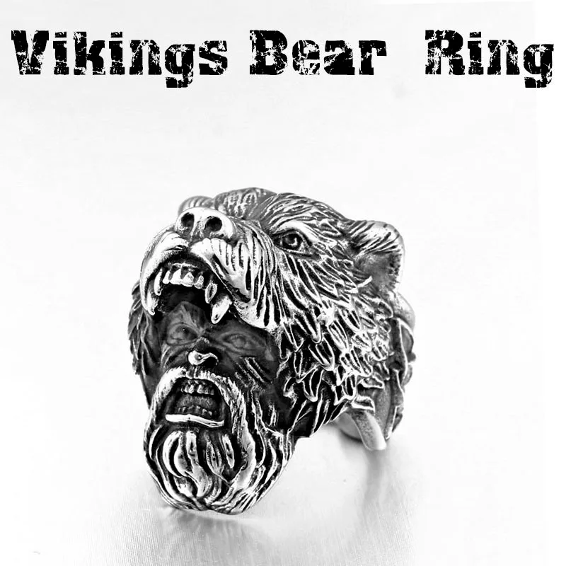 BEIER new store 316 Stainless Steel Unique Viking Bear Head Animal Ring Punk Men\'s Ring Fashion Jewelry LLBR8-648R