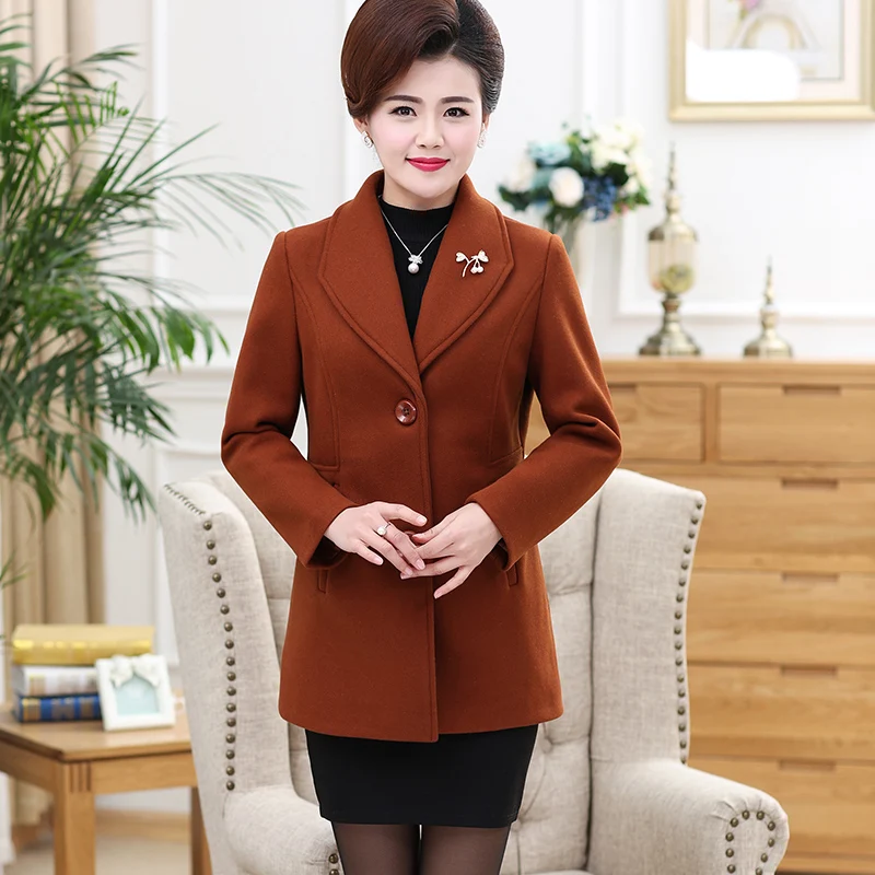 

UHYTGF 2023 New Trench Coat Women Large Size Long Sleeve Short Coat Autumn Winter Clothing Wool coat Women Single-breasted 1067