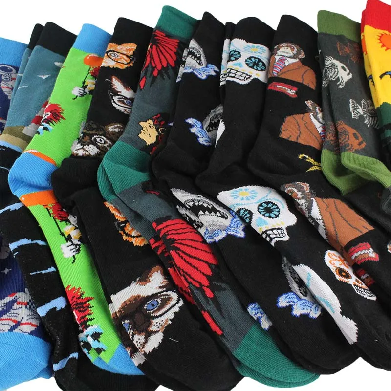 Gelukkig Cool Harajuku Crew Heren Sokken Hip Hop Straat Big Size Grappige Sokken Mannen Skateboard Schilderen Calcetines Homme Divertidos Sox