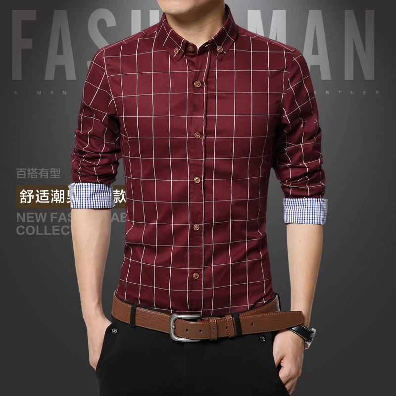 New Fashion Brand Mens Shirt Cotton Plaid Men Shirt Slim Fit Social Shirt Men Long-Sleeved Business Camisas Hombre M-5XL