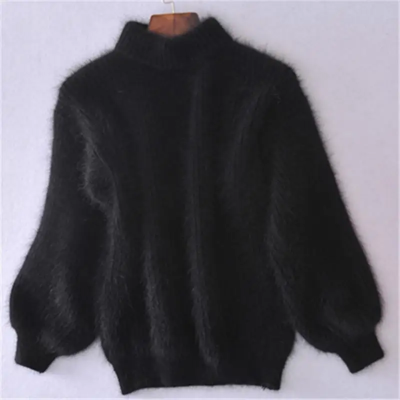 Winter New Fashion Thickened Warm Turtleneck Mohair Female Sweater Lantern Sleeve Casual Solid Color Slim Simple Pullover