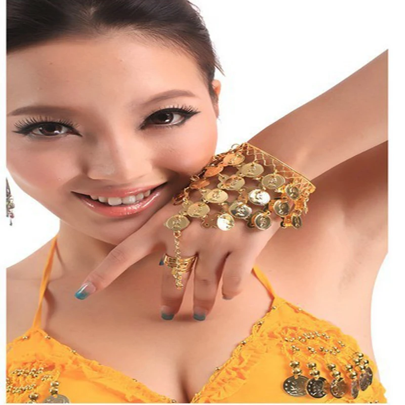 2016 Wholesale High quality belly dance arm wrist Indian bracelet with ring finger belly dance hand chains for women