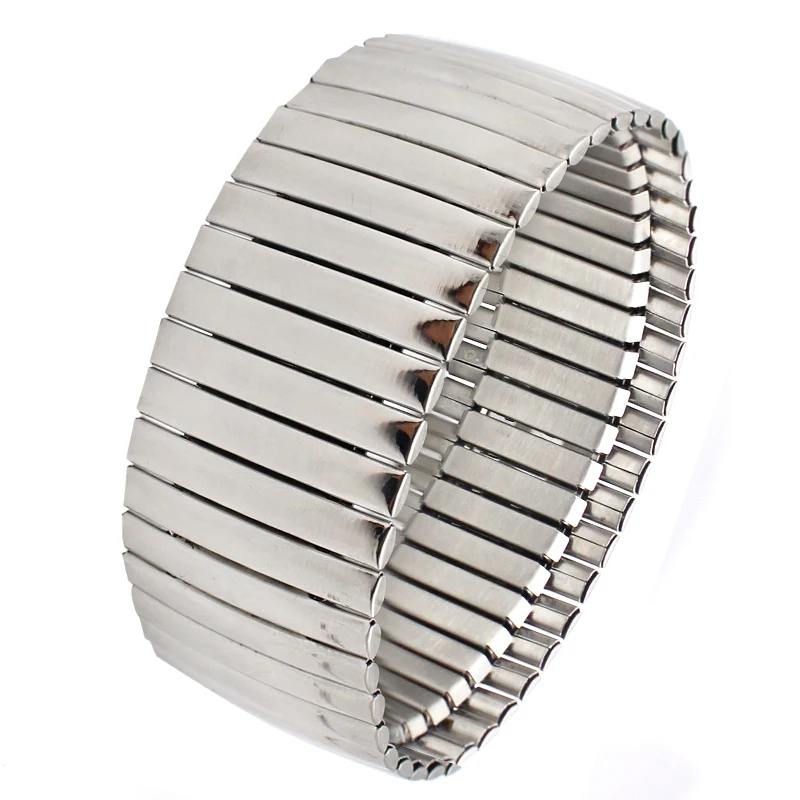 Stainless Steel Fashion Jewelry Bangle Bracelets Casual Women Mens Silver Color Wide Elastic Bracelets Wholesale