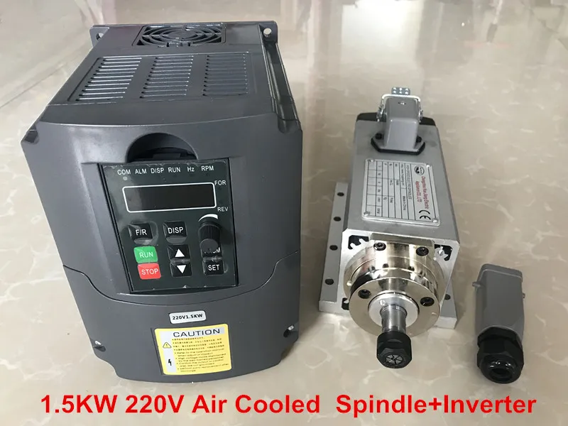CNC Router Spindle Motor 1.5KW Air Cooled Machine Tool Spindle  + 220V/1.5KW Inverter