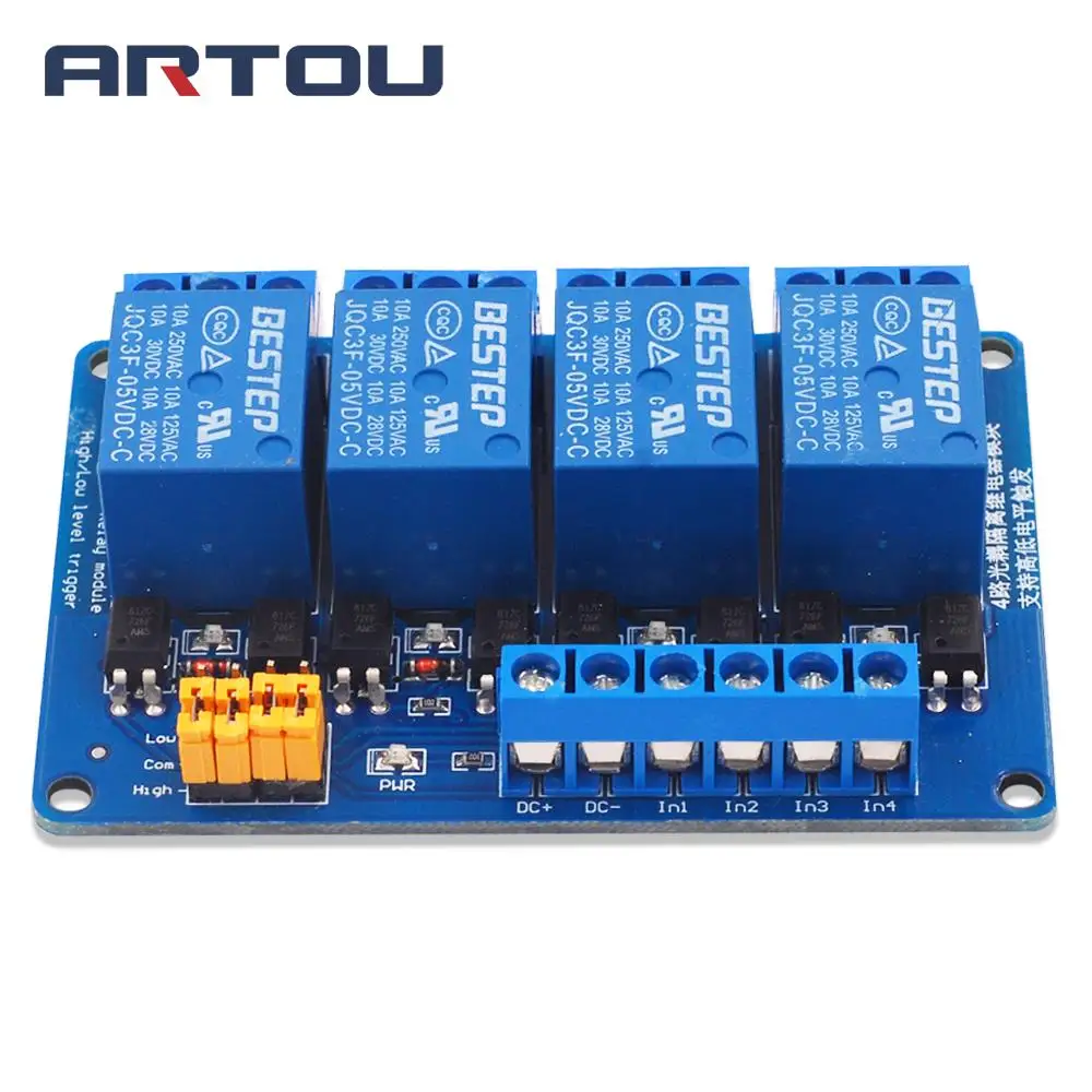 3.3V 5V 12V 24V 4 Channel Relay Module High and low Level Trigger Dual Optocoupler Isolation Relay Module