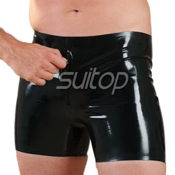 Suitop fress-pantalones cortos ajustados de látex con cremallera frontal para hombre, envío rápido