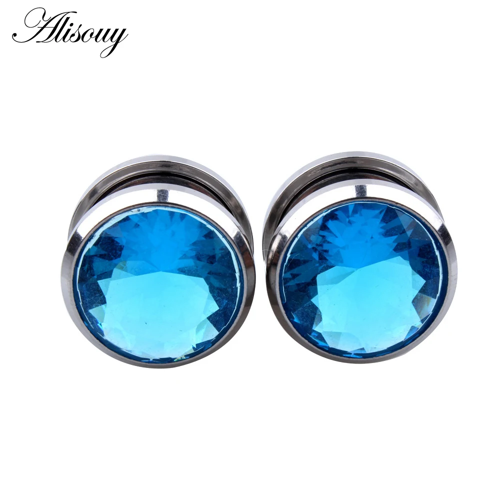 Alisouy 2 pieces Crystal Zircon Flesh Plug Tunnel Jewelry Screw Fit Ear Piercing Gauge Stretching Expander 4mm-16mm