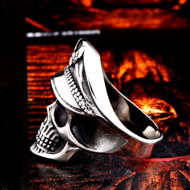 BEIER Gothic Silver Color Punk Skull Rings for Men Jewelry Captain Navy Military Eagle Ring Male Punk Dropshipping BR8-673