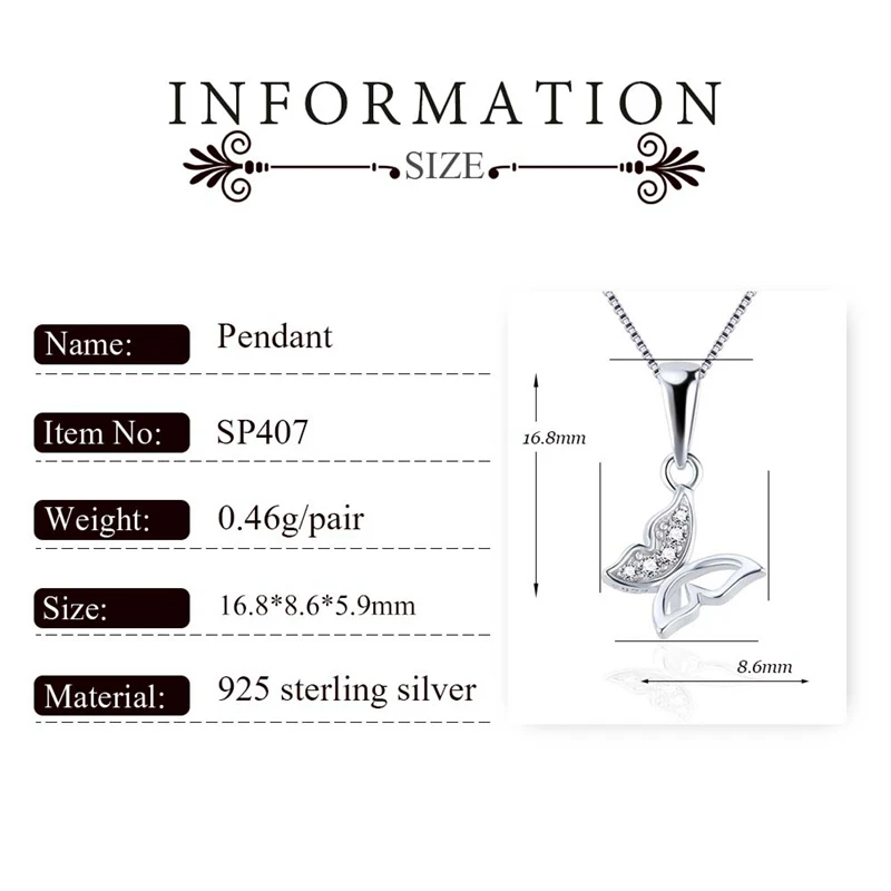 CLUCI Silver 925 Cute Women Butterfly Charms Pendant Jewelry Zircon Pendant Valentine Gift for Women SP407SB