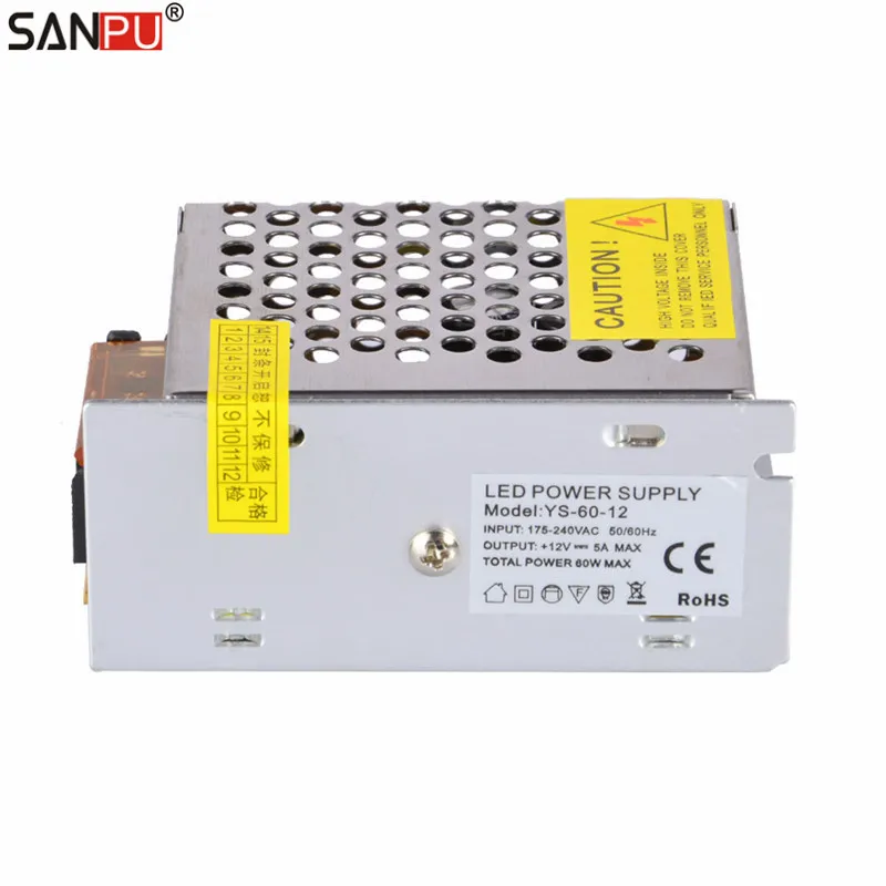 SMPS 60W 12V 5A Switching Power Supply Driver 220V 230V AC-DC Lighting Transformer for LED Strip Light Module Indoor Use Metal