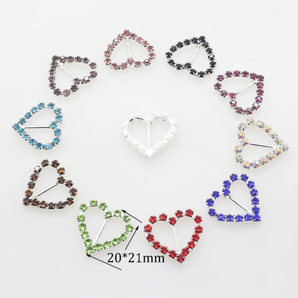 New 21mm*20mm 10pcs/Seet Variety color Heart Crystal Rhinestone buttons Craft decorative Button Diy wedding Embellishment buckle