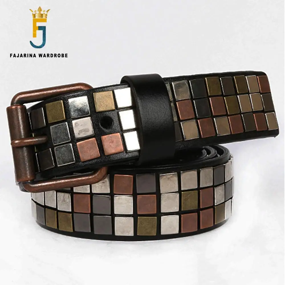 FAJARINA Brand Name New Unisex Design Men's Metal Patch Cow Skin Leather Belt Unique Punk Styles Belts for Men & Women N17FJ539