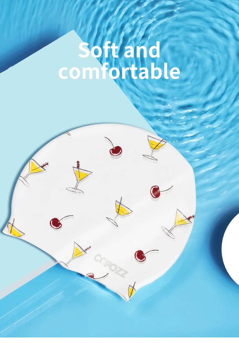 COPOZZ Wasserdichte Silikon-Badekappe für langes Haar, professionelle Damen-Schwimmmütze, Gehörschutz, Wassersport, Schwimmbadkappe – Detail 2