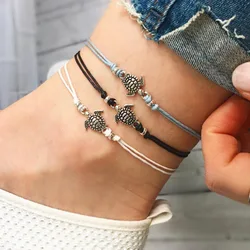 Summer Beach Turtle Shaped Charm Rope String Anklets For Women Ankle Bracelet Woman Sandals On the Leg Chain Foot Jewelry