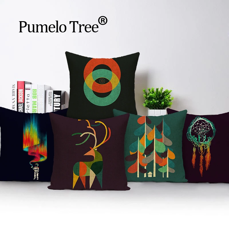 Square Decorative Home Textile colourful tree Cushion Cover almohada soft seat car linen suit cushion pillowcase 45x45 BO-4