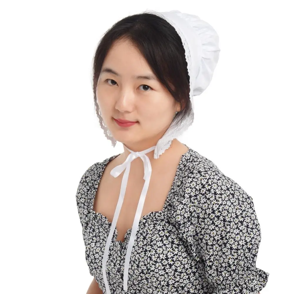 White Bonnet Hat Headdress Women Maid Cosplay Accessory Vintage Maid MOP Headpiece