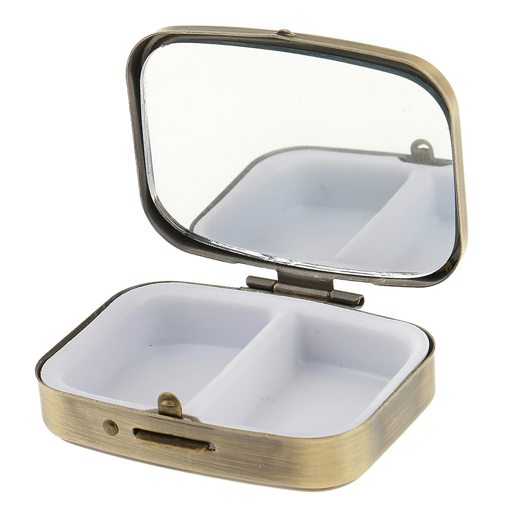 2 Compartments Dispensing box Medicine Tablet Box Trinket Earring Storage Case Container With Mirror Storage Box With Mirror