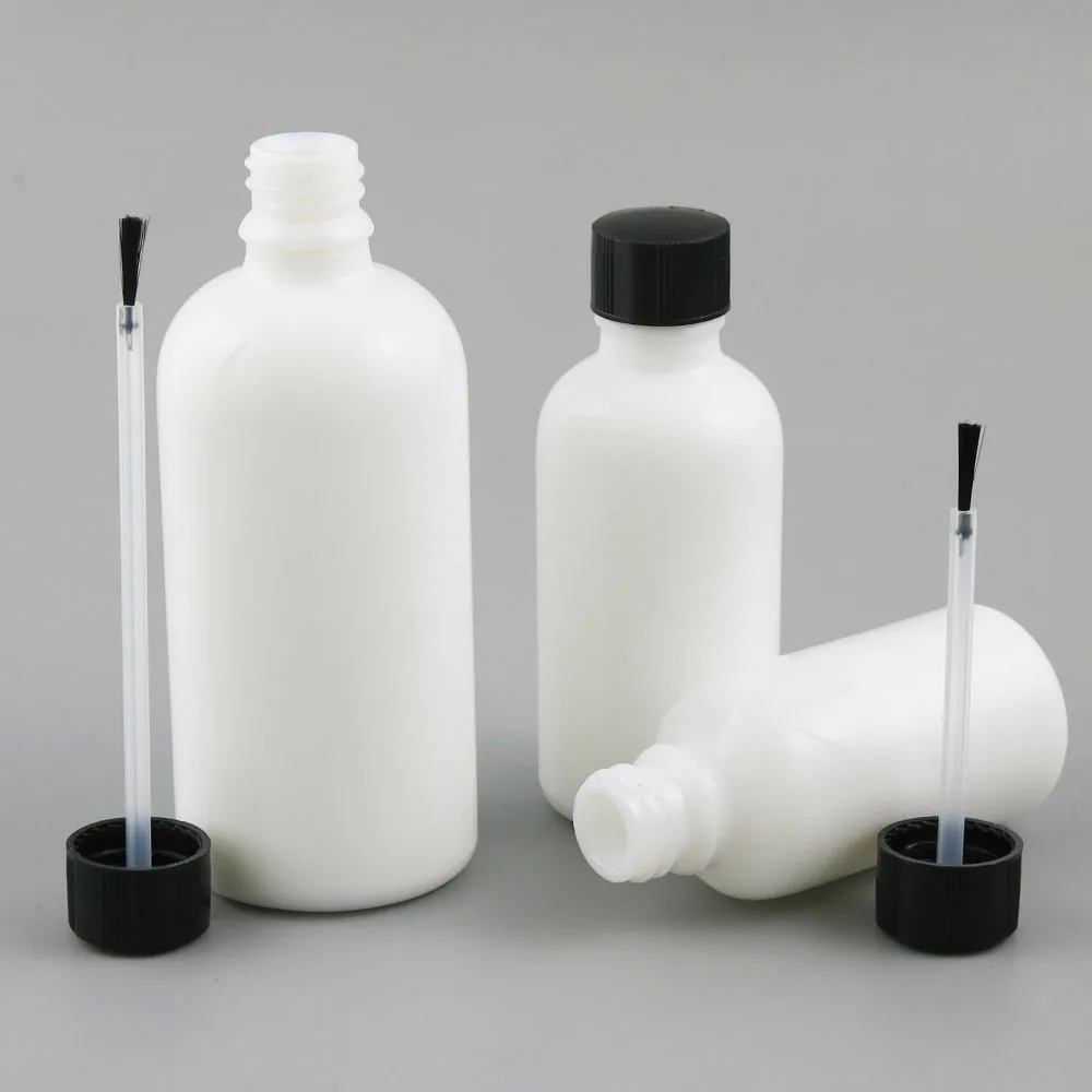 360 x 30ml 50ml 100ml Nail Polish white Jade Glass Bottle With Black Brush For Liquid Reagent Pipette Bottle Cosmetic Container