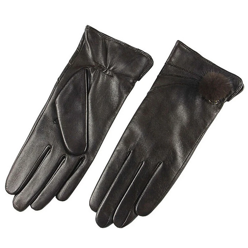 Brand Genuine Leather Gloves High Quality Women Sheepskin Fashion Trend Winter Warm Five Finger Driving Leather Gloves EL022NR